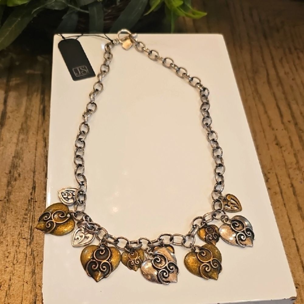 Elegant Silver and Gold Heart Charm Necklace NWT Jim Shore
